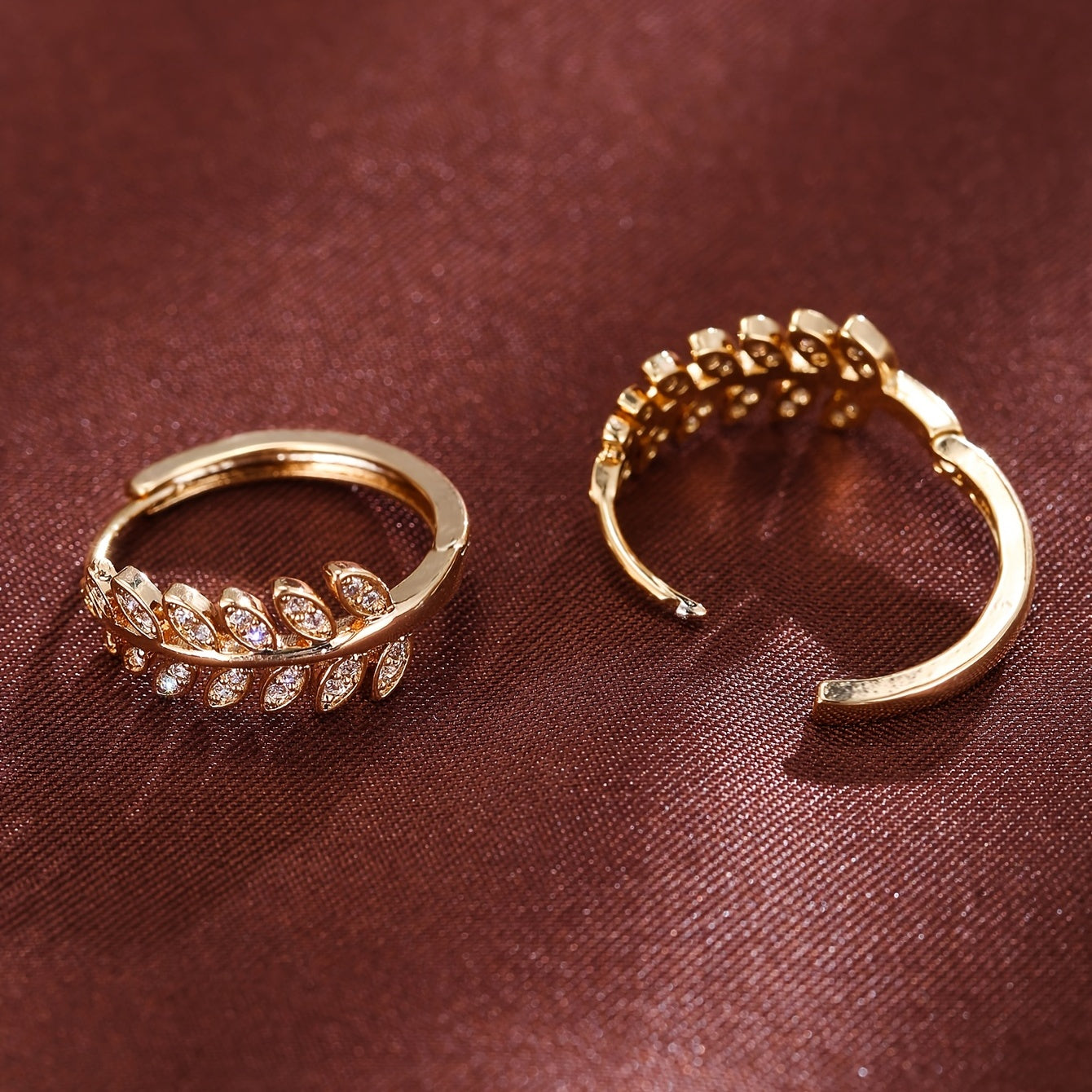 Leaf-Shaped Hoop Huggie Earrings