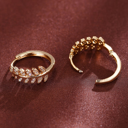 Leaf-Shaped Hoop Huggie Earrings