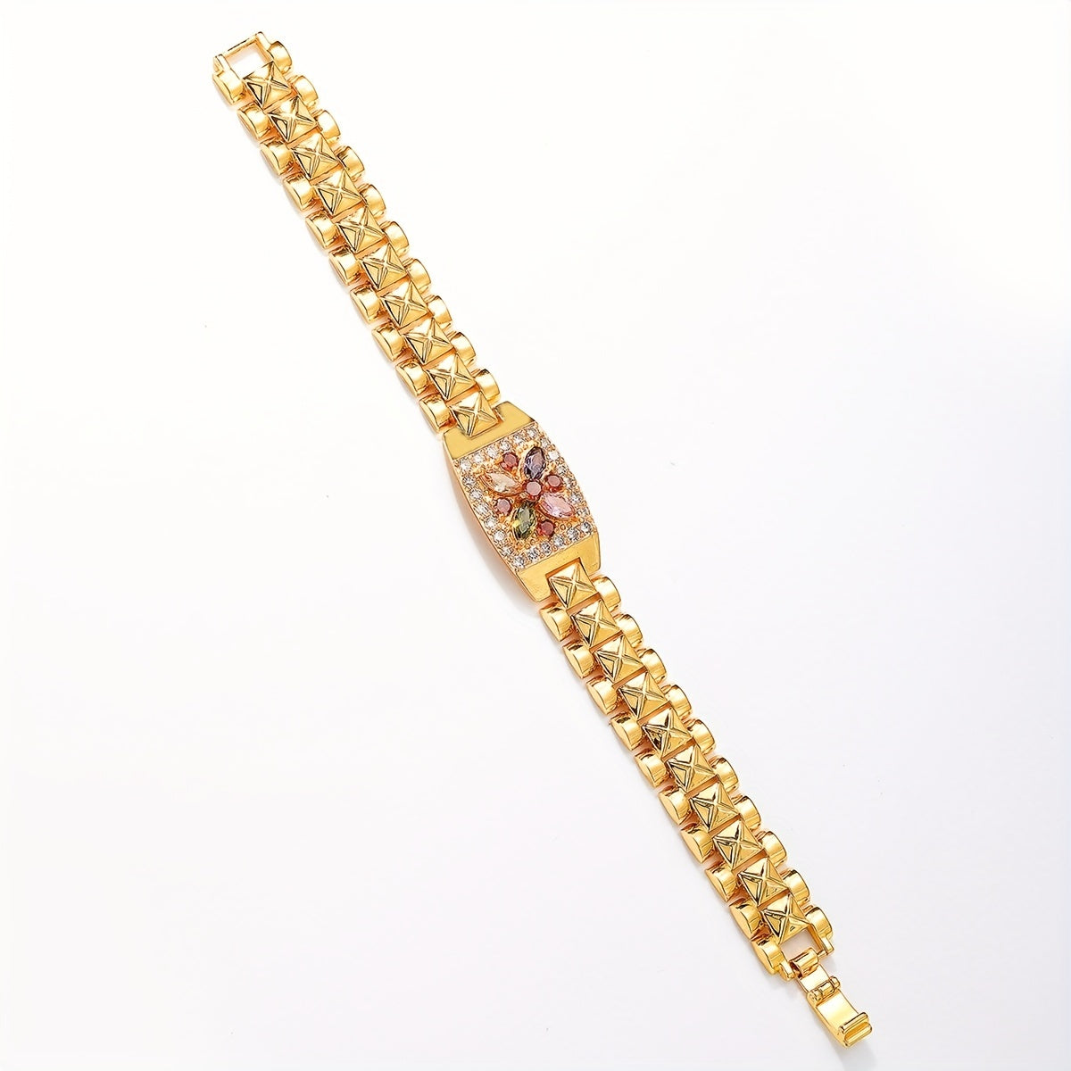 Golden-Tone Zirconia Flower Bracelet