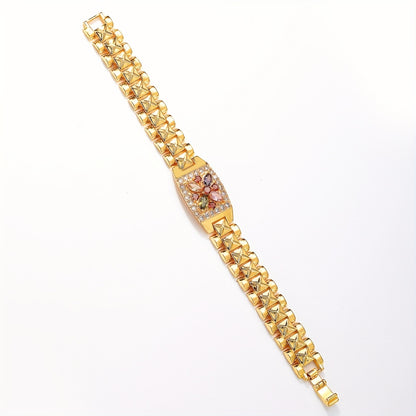 Golden-Tone Zirconia Flower Bracelet