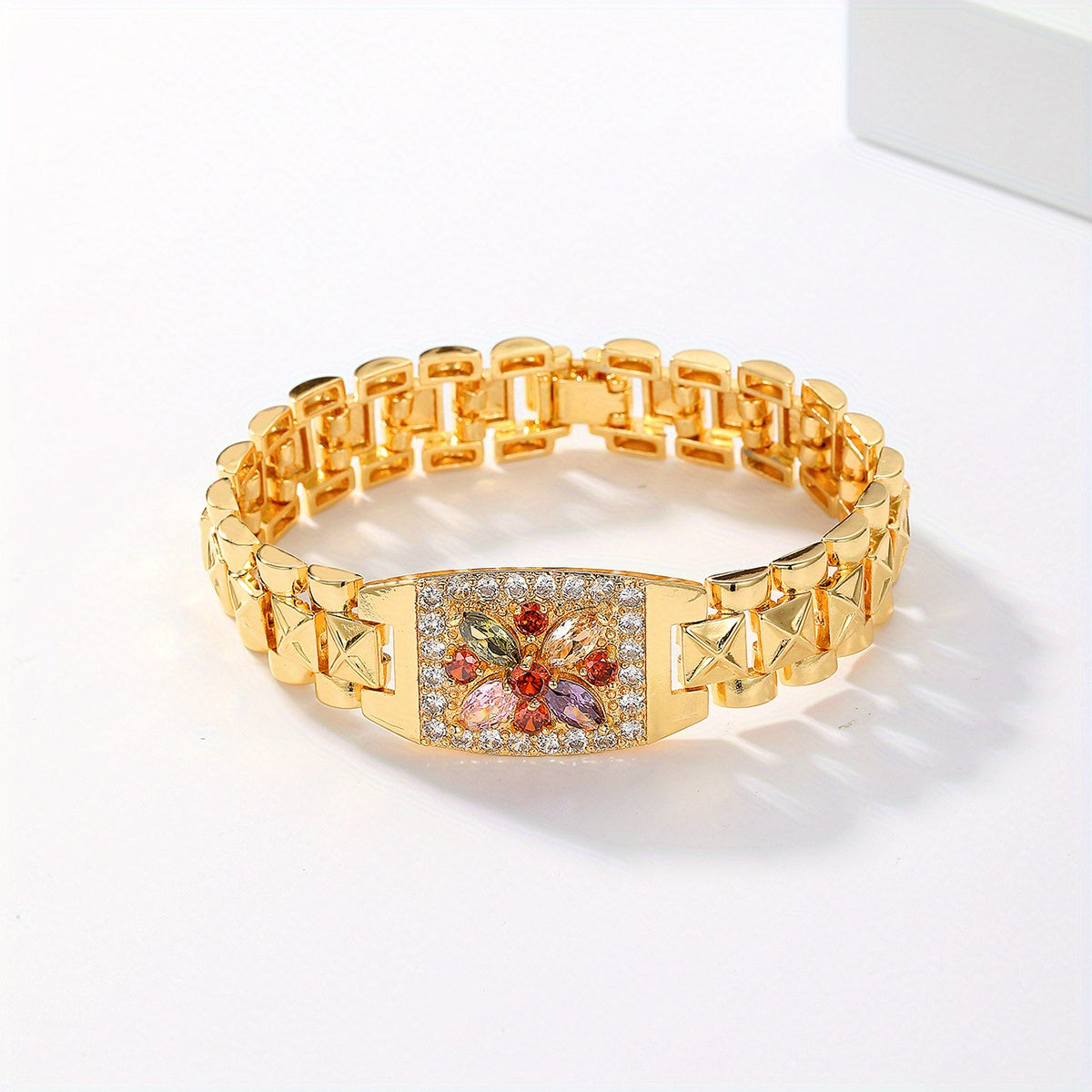 Golden-Tone Zirconia Flower Bracelet