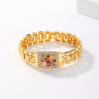 Golden-Tone Zirconia Flower Bracelet