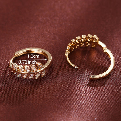 Leaf-Shaped Hoop Huggie Earrings