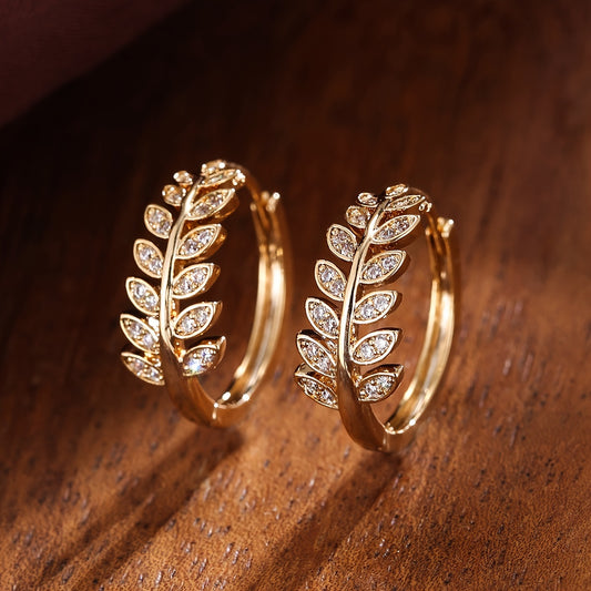 Leaf-Shaped Hoop Huggie Earrings