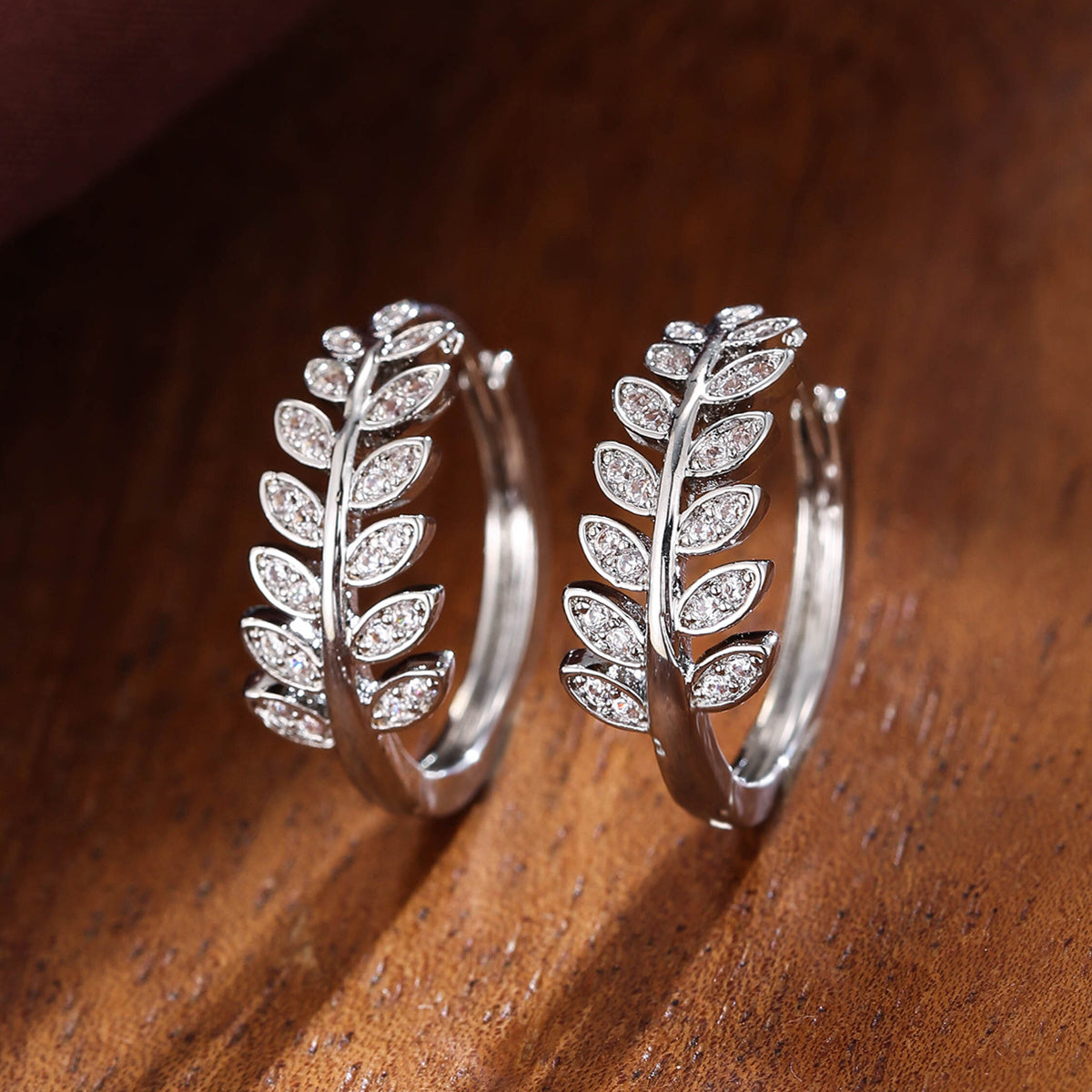 Leaf-Shaped Hoop Huggie Earrings