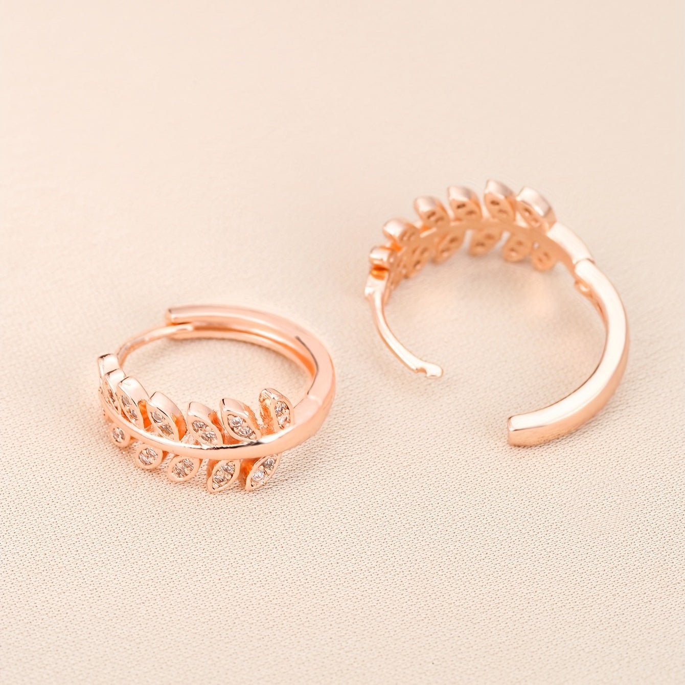 Leaf-Shaped Hoop Huggie Earrings