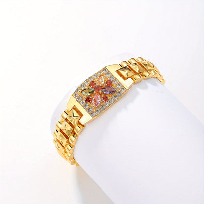 Golden-Tone Zirconia Flower Bracelet