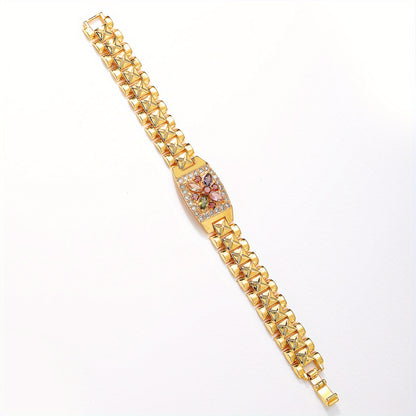 Golden-Tone Zirconia Flower Bracelet