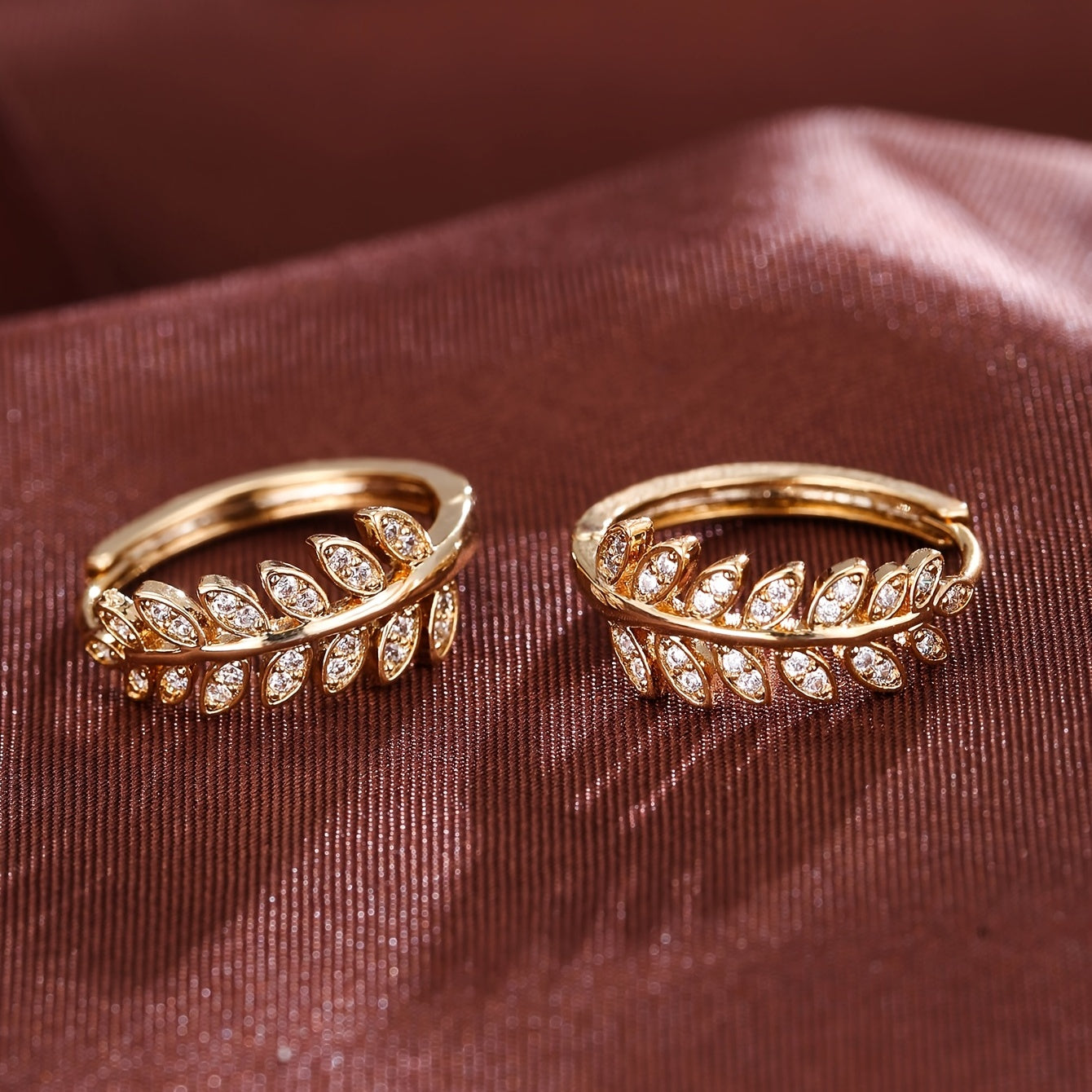 Leaf-Shaped Hoop Huggie Earrings