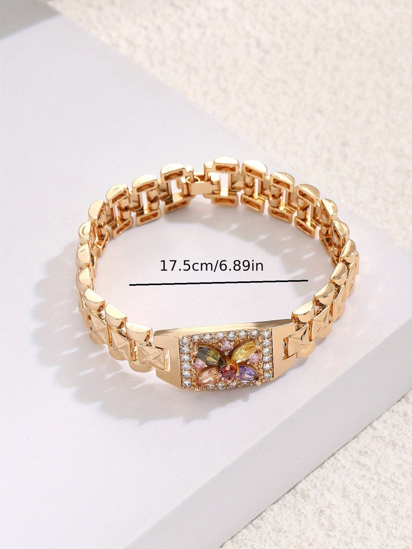 Golden-Tone Zirconia Flower Bracelet