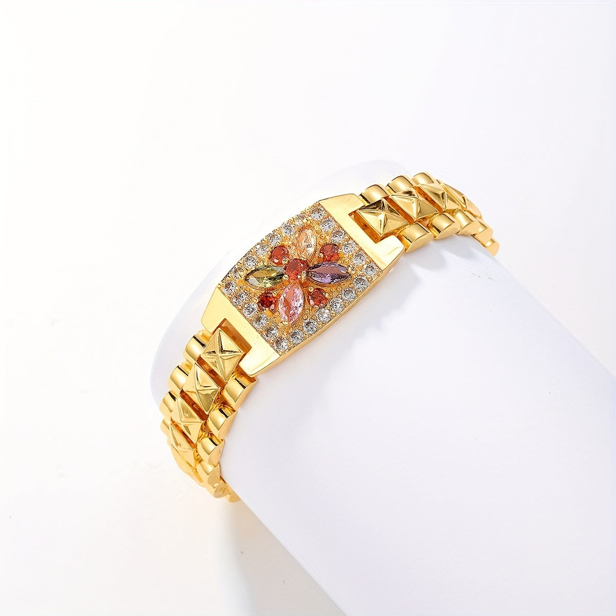 Golden-Tone Zirconia Flower Bracelet