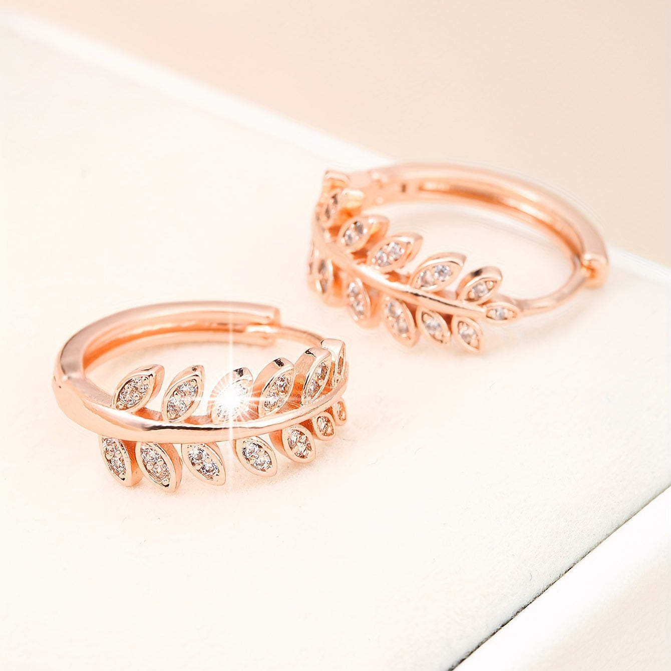 Leaf-Shaped Hoop Huggie Earrings