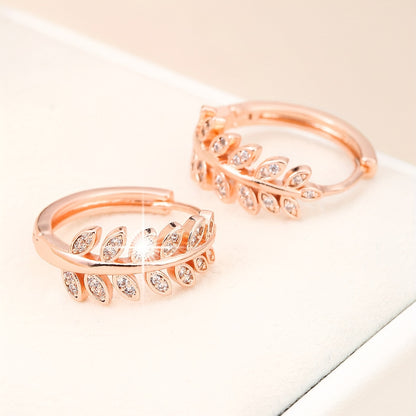 Leaf-Shaped Hoop Huggie Earrings