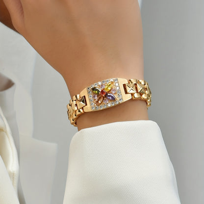 Golden-Tone Zirconia Flower Bracelet