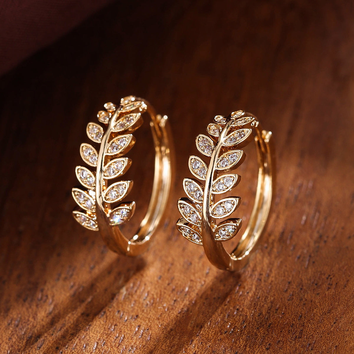Leaf-Shaped Hoop Huggie Earrings