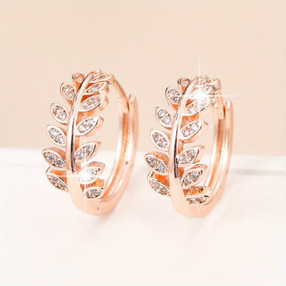 Leaf-Shaped Hoop Huggie Earrings