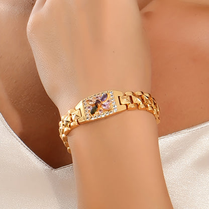 Golden-Tone Zirconia Flower Bracelet
