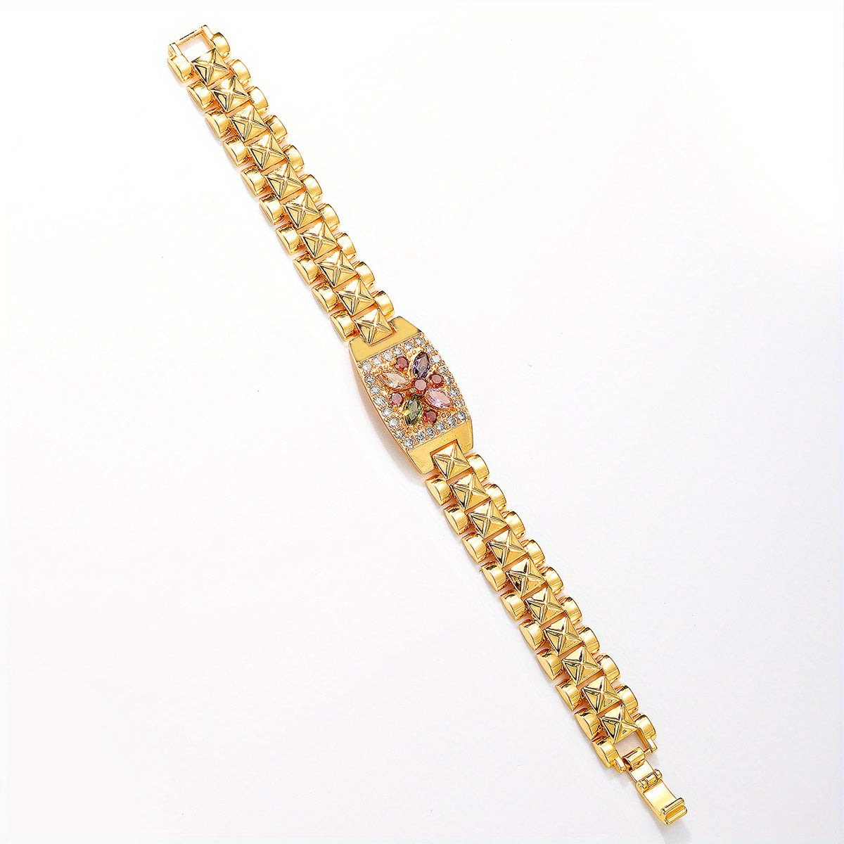 Golden-Tone Zirconia Flower Bracelet