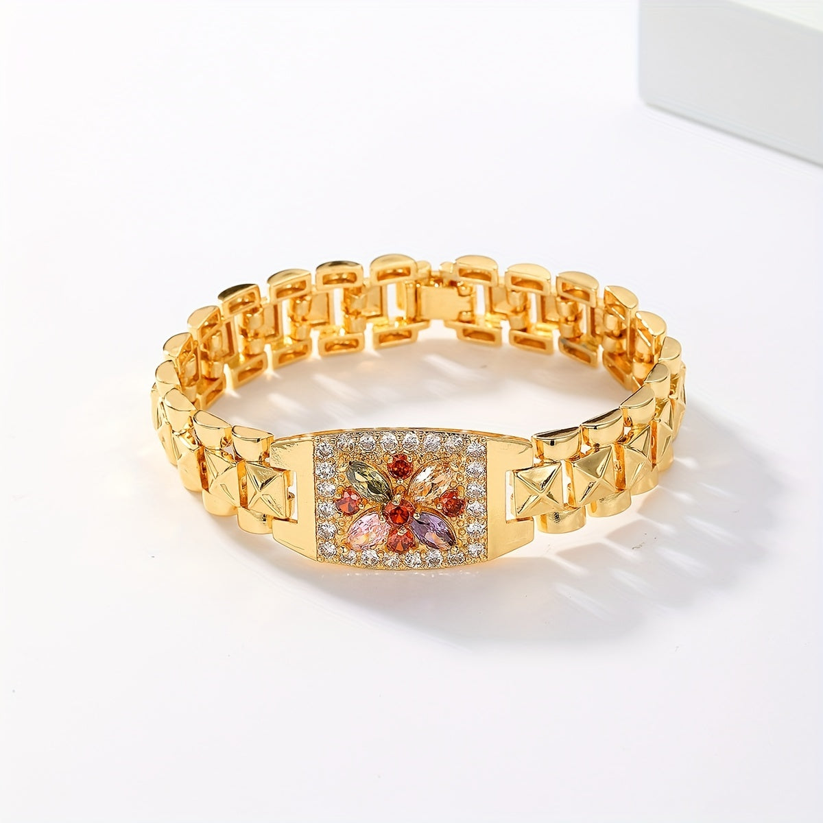 Golden-Tone Zirconia Flower Bracelet