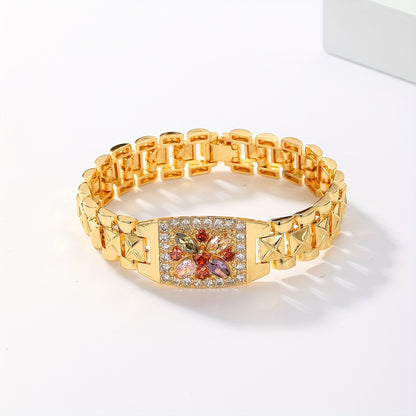Golden-Tone Zirconia Flower Bracelet