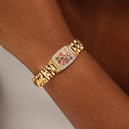 Golden-Tone Zirconia Flower Bracelet