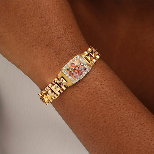 Golden-Tone Zirconia Flower Bracelet