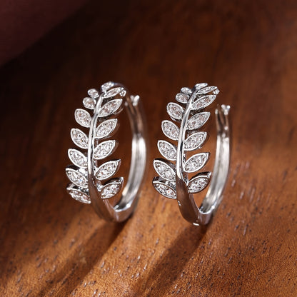 Leaf-Shaped Hoop Huggie Earrings
