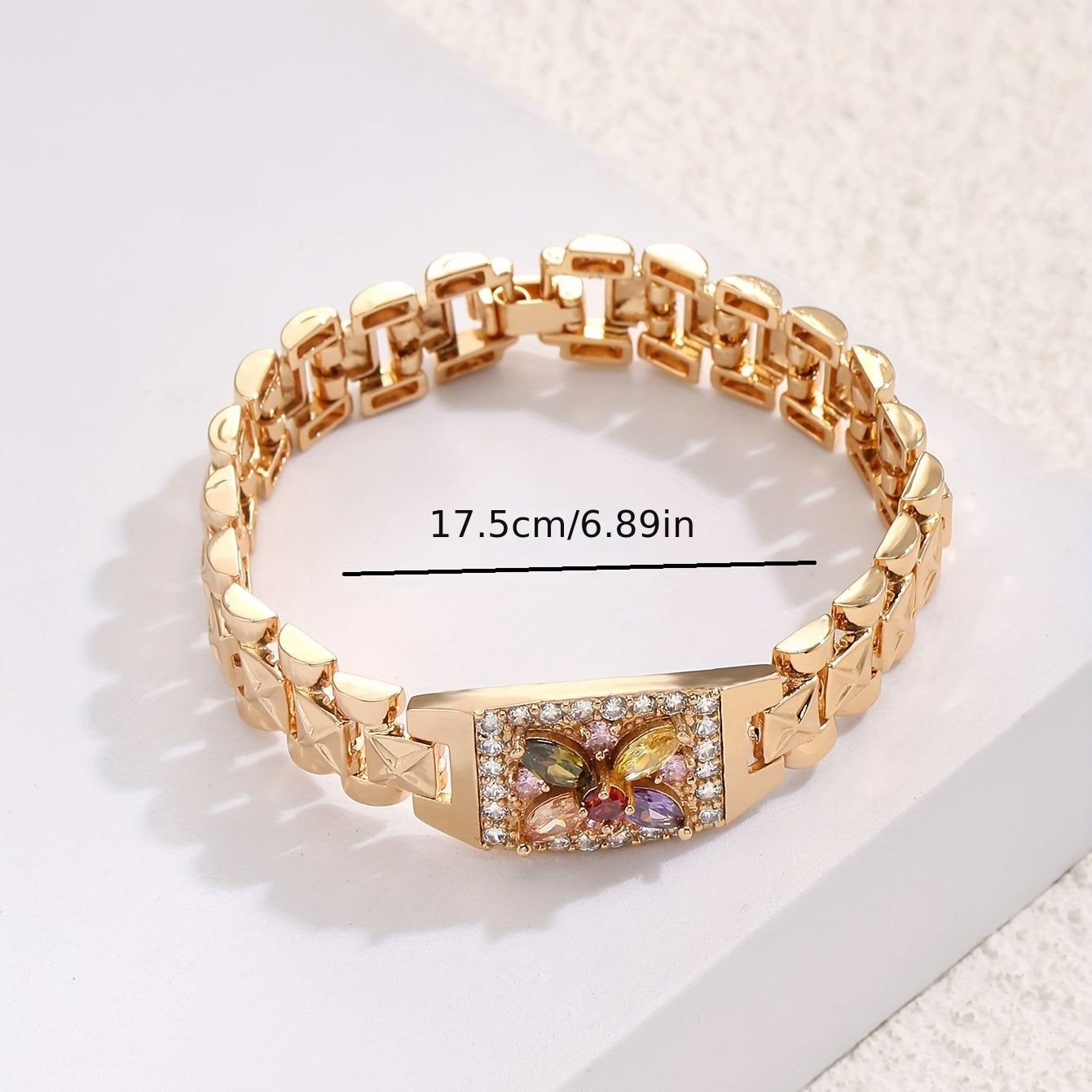 Golden-Tone Zirconia Flower Bracelet
