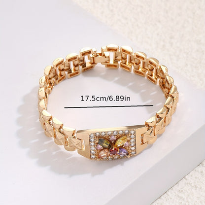Golden-Tone Zirconia Flower Bracelet